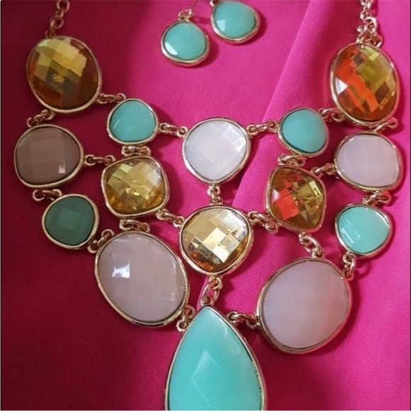 Multi-Colored Jewel Tropical Earring and Necklace - Picture 2 of 5
